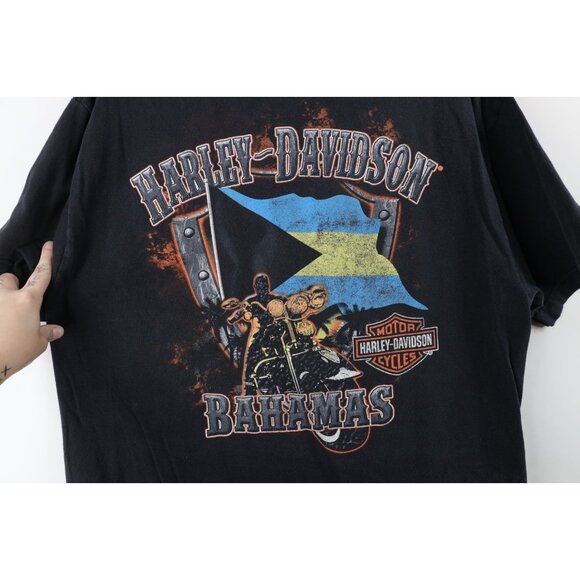 Vintage Y2K Harley Davidson Mens Large Faded Spell Out Bahamas T-Shirt Black - Picture 12 of 15